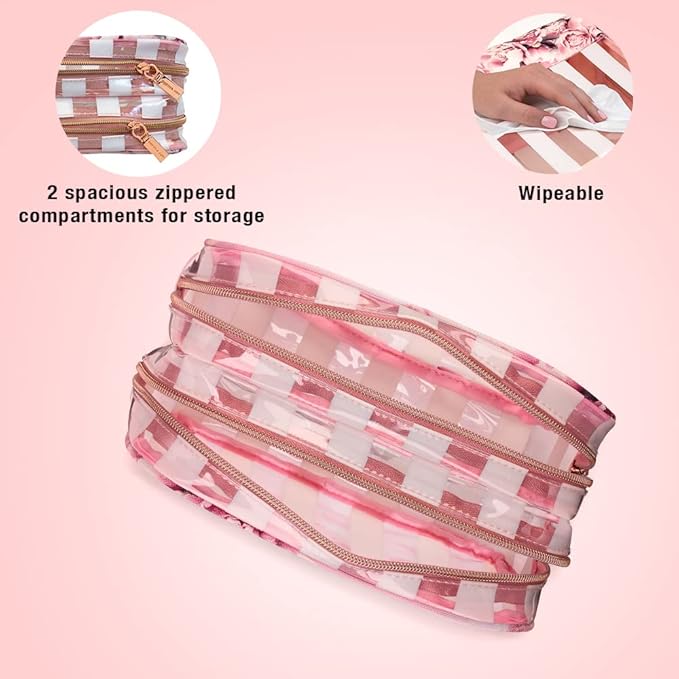 Conair Makeup Bag - Travel Toiletry Bag - Cosmetic Bag - Toiletry Bag for Women - Double Zip Organizer - Pink Floral Print