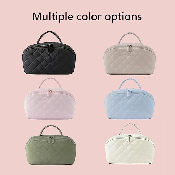 Petition Makeup Bag, 180° Open Lay-Flat Cosmetic Case, Large Capacity Compartment Makeup Bag, Lightweight, Soft and Fashion for Bottles & Brushes (Pink)