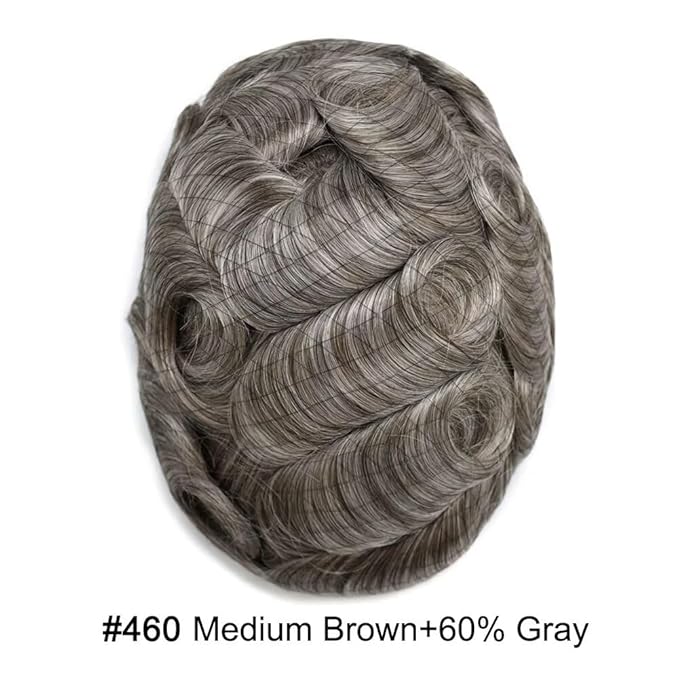 FACE MIRACLE Toupee for Men Lace Center Mens Toupee Hairpiece for Man Human Hair Replacement System Lace Center with Poly around Hair Units Mens Wig Hair Prosthesis 6"X8" #460