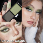 Green Black Two Color Matte Shimmer Glitter Eyeshadow,Bright Eye Shadow Powder,Professional Long-Lasting Waterproof Makeup Palette,Easy-To-Apply and Compact for Travel