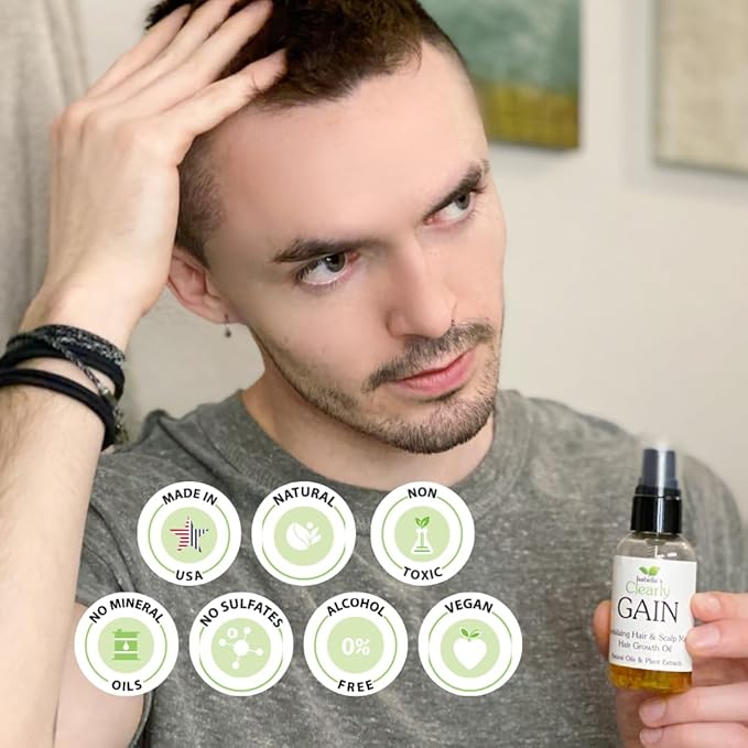 Clearly GAIN, Hair Growth Oil and Thickening Scalp Treatment for Men and Women | Natural Herbal Serum with Castor, Jojoba, Clary Sage, Rosemary, Nettle for Hair Loss, Alopecia, Thinning Hair