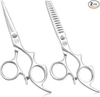 Moontay 6.0" Hair Cutting Shears Set with Large Finger Holes, Professional Barber Stylist Texturizing Shears, Salon Hair Cutting Scissors, 440C Japanese Stainless Steel, Silver
