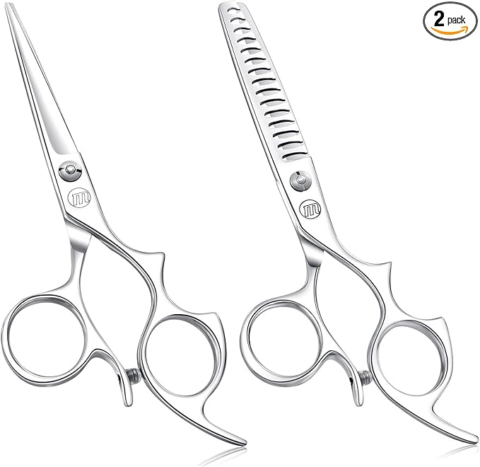 Moontay 6.0" Hair Cutting Shears Set with Large Finger Holes, Professional Barber Stylist Texturizing Shears, Salon Hair Cutting Scissors, 440C Japanese Stainless Steel, Silver