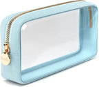 Clear Makeup Bag Zipper Pouch, Transparent Cosmetic Case Organizer, TSA Approved Travel Toiletry Case, Travel Accessories Essentials Makeup Tote for Women, Small Cute Make up Bag for Purse - Sky