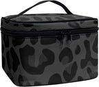 Black Grey Animal Cheetah Leopard Pattern Makeup Bags for Women Large Capacity Travel Organizer Storage Toiletry Pouch with Zipper and Carry Handle Portable Cosmetic Bag