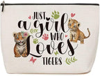 Just A Girl Who Loves Tigers Makeup Bag Tiger Lover Gift for Women Girls Animal Lover Gifts Birthday Christmas Graduation Gifts for Her Best Friend Sister Niece Coworker Teacher