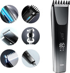 Hair Clippers for Men and Kids Adjustable Length Trimmer Haircut Professional Haircuts Tool Grooming 6 Kit LED Screen Display Fast Charge for Family Black