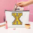 Softball Gifts Initial Makeup Bag Monogrammed Cosmetic Bag Letter X Zipper Pouch Softball Accessories for Girls Women Softballs Player Coach Friend Softballs Stuff Graduation Birthday Gifts