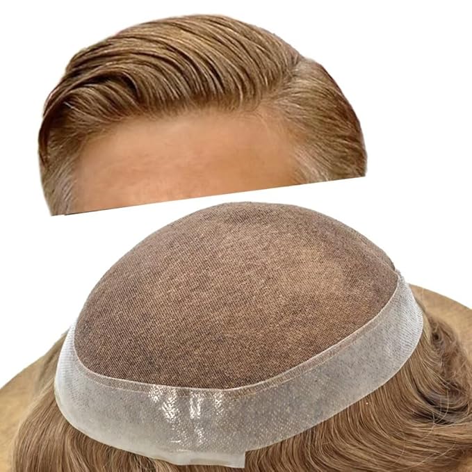 FACE MIRACLE Hair System for Men French Lace Mens Toupee Human Hair Replacement System Lace with PU Toupee for Men Male Hair Piece Wigs 6"X8" #22R
