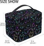 Goth Makeup Bag, Colorful Neon Cat Heads Makeup Organizer Bags Toiletry Bag Box Travel Cosmetic Bag Make Up Train Case for Women Teen Girl Ladies