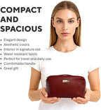NAORI Travel Makeup Bag for Women | Large Luxury Cosmetic Organizer with Handle & Inner Pockets | Waterproof Leather Toiletry Bag | Makeup Case for Home, Travel & Gifting (Classic Burgundy)