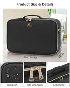 Relavel Travel Makeup Bag With LED Mirror, 16.2" Large Makeup Train Case, 3 Color Scenarios Adjustable Brightness, Waterproof Makeup Train Case Organizer with DIY Dividers for Makeup Artist, Black