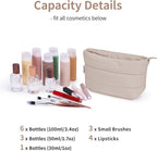 Narwey Small Makeup Bag for Travel Women Girl, Puffer Cosmetic Bag Makeup Pouch for Purse with Zipper, Cute Puffy Make Up Organizer Bags, Travel Toiletry Bag Toiletries (Khaki)