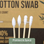 Bamboo Cotton Swabs - 1000 Count - Pointed & Spiral Heads- 100% Biodegradable Cotton Buds | Natural & Sustainable Makeup Remover | Organic Cotton Heads | FSC Certified and PETA Approved.
