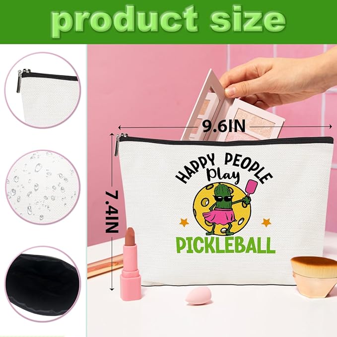 2pcs Funny Pickleball Gifts Makeup Bag, Ball Player Cosmetic Bag Ball Lover with Zipper Pouch Accessories Pickleball Lover Gifts for Girls Women Fans Player Mom Sister Christmas Birthday Gifts