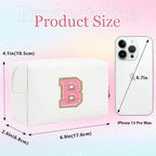 Small Personalized Letter Makeup Bag, Cute PU Leather Chenille Letters Cosmetic Bag Travel Makeup Pouch, Preppy Travel Organizer Zipper Pouch for Women&Girls（WhitePink-B）