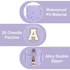Personalized Makeup Bag Initial A-Z Preppy Patch Bag,Small PU Leather Travel Cosmetic Bag Pouch with Zipper,Purple Cute Toiletry Bag,Gift Ideal for Teen Girls Women Birthday Friend Mom,Latter A