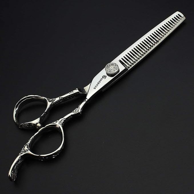 6/7/8-Inch Professional Hair Scissors Haircut Rose Pattern Hair Scissors Styling Tools Japanese Stainless Steel Scissor Set (6-in thinning scissors)