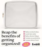 Clear Makeup Bag Zipper Pouch, Transparent Cosmetic Case Organizer, TSA Approved Travel Toiletry Case, Travel Accessories Essentials Makeup Tote for Women, Large Cute Make up Bag for Purse - White