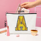 Initial Makeup Bag Monogrammed Cosmetic Bag Letter A Zipper Pouch Softball Accessories for Girls Women Player Coach Friend Stuff Graduation Birthday Gifts