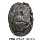 FACE MIRACLE Hair System for Men French Lace Mens Toupee Human Hair Replacement System Lace with PU Toupee for Men Male Hair Piece Wigs 7"X9" #1B60 Off Black with 60% Gray