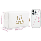Small Personalized Initial A-Z Preppy Patch Makeup Bag,White PU Chenille Letter Travel Cosmetic Pouch with Zipper,Cute Toiletry Bag,Gift Ideal for Teen Girls Women Teacher Bridesmaid,Letter A