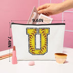 Initial Makeup Bag Monogrammed Cosmetic Bag Yellow Letter U Zipper Pouch Softball Accessories for Girls Women Player Coach Friend Graduation Birthday Gifts