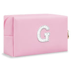 ChaoGreat Bride Gifts – Personalized Initial Makeup Bag with Pearl Rhinestone Patch, Preppy Pink Monogram Cosmetic/Toiletry Pouch, bridesmaid Gifts, Bridal Shower Gifts, Wedding Gifts, Bridal Gifts,G