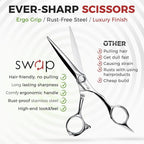 SWAP Professional Hair Cutting Scissors - 5.5'' Japanese SUS 440C Steel Barber Scissors, 60-62HRC Sharp Edge Blade with Adjustable Tension Screw for Salon & Home Use（5.5'' Hair Shears）