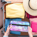 Personalized Name Makeup Bag, Custom Women Cosmetic Travel Toiletry Bag Pouch Organizer for Vacation Weekend, Painted Blue Pink Watercolor