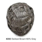 Mens Toupee Human Hair Piece French Lace Toupee for Man Hair System Indian Human Hair Replacement Systems V-Looped PU Front Hairpieces 6"X9" #260 Darkest Brown with 60% Gray