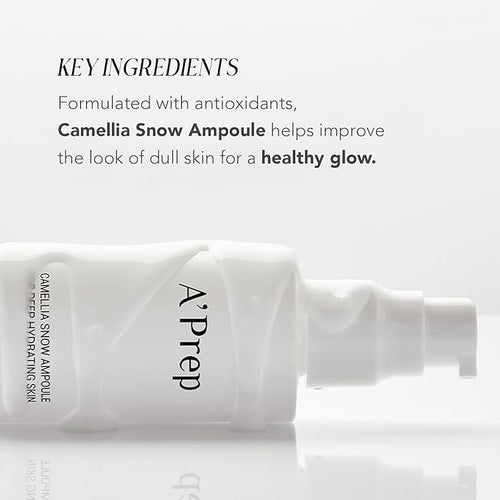 A'Prep Camellia Snow Ampoule – Hydrating & Brightening Facial Serum with Camellia Japonica, Niacinamide & Hyaluronic Acid, EWG Green Formula, Korean Skincare, 50ml