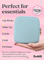 Embla Makeup Bag Travel Cosmetics Pouch and Toiletry Bag, Nylon Zipper Pouch Purse, Cute Make Up Organizer Storage Tote for Women Girls, Waterproof Travel Skincare Case, Small Makeup Bags, Sky Blue
