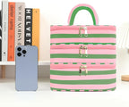 Three Layer Makeup Bag for Women Fashion Stripes Cosmetic Bag Preppy Style Travel Water-Resistant Toiletry Bag for Storage Toiletries Cosmetics Sets for Women Teen Girls Green