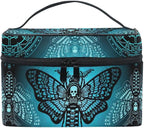 Makeup Bags, Gothic Blue Skull Moth Butterfly Makeup Organizer Bags Toiletry Bag Box Travel Cosmetic Bag Make Up Train Case for Women Teen Girl Ladies