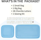 2PCS Personalized Preppy Makeup Bag Set, Small Makeup Pouch & Large Cosmetic Bag, Premium 26 Chenille Letters, Cute Skincare Bag, Birthday Gifts for Girls Woman (Blue)