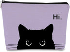 Cute Cat Makeup Bag, Black Kitty Cosmetic Pouch - Retro Stripes