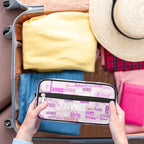 Personalized Makeup Bag with Name, Travel Cosmetic Bag for Women, Friends, Mother's Day, Bridesmaid, Bride, Wedding, Graduation, Light Pale Pink Background