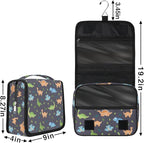 Cute Dinosaur Hanging Travel Toiletry Kit Bag with Hook for Men and Boys, Cartoon Dino Makeup Case Waterproof Cosmetic Bag Storage Bag Organizer for Accessories Toiletries