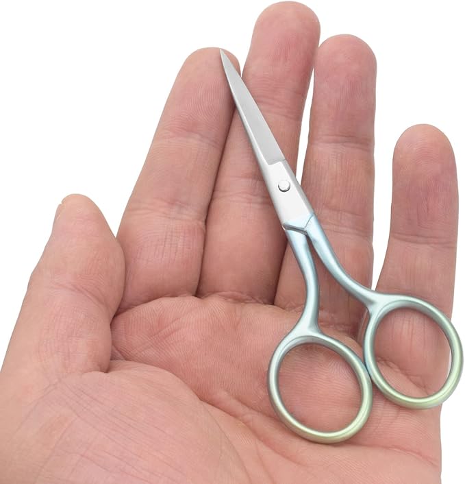 Multicolor Professional Grooming Scissors for Personal Care Facial Hair Removal and Ear Nose Eyebrow Trimming Stainless Steel Fine Straight Tip Scissors 3.9 Inch (Green+Pink)