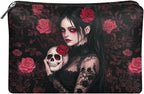 COEQINE Gothic Cosmetic Wallet for Women With Phone Holder Purse Cosmetic Handbag With Soft Leather Cosmetic Case With Zipper for Travel Portable Red Skull Print Cell Phone Purse,Love Gift for Her