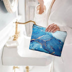 Small Makeup Bag for Purse Cute Canvas Waterproof Cosmetic Bags for Women Zipper Travel Toiletry Pouch-Blue Marble Makeup Bags