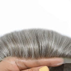 FACE MIRACLE Lace Front Mens Toupee Human Hair System Swiss Lace Center Toupee for Men Thin Skin PU Around Hair Replacement System V-Looped Mens Hair Wig Units 7"X9" #380 Dark Brown with 80% Gray