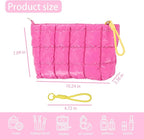 Puffer Quilted Makeup Bag Travel Cosmetic Bag Portable Puffy Checkered Toiletry Pouch Skincare Organizer Purse Pencil Case (Hot Pink)