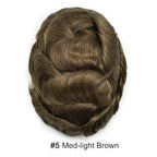 Toupee for Men French Lace Center Human Hair Replacement Systems Transparent Lace Center Hair Piece Mens Toupee Hair Units for Man V-Looped Front Male Hair Prosthesis 7"X9" 5#MEDIUM LIGHT BROWN