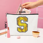 Softball Gifts Initial Monogrammed Cosmetic Bag, Makeup Bag, Travel Organizer, Zipper Pouch, Softball Accessories for Women, Girls, Coach, Friend, Graduation, Birthday Gifts