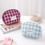 FAELBATY Makeup Bag Large Checkered Fabric Toiletry Organizer Bag for Women Girls (Rose Red)