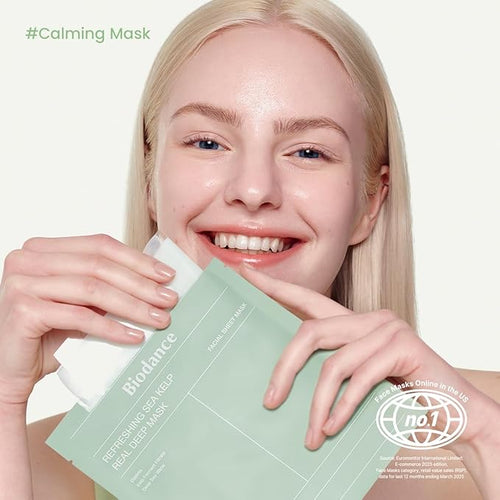 BIODANCE Refreshing Sea kelp Real Deep Mask, Overnight Hydrogel Mask, Calming, Oil & Sebum Control, Blemish Care, Korean Skincare, Stocking Stuffers for Teen Girls | 1.19oz(34g) x 4ea