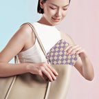 Small Purple Makeup Bag for Purse, Mini Checkered Cosmetic Bag Zipper Cute Make Up Pouch Travel Toiletry Bag Quilted Aesthetic Accessories Makeup Storage Bag Organizer for Women Girls