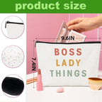 2pcs Boss Lady Gifts for Women Makeup Bag, Boss Lady Cosmetic Bag Thank You Gift from Coworker Mentor Supervisor Leader Christmas Birthday Retirement Gifts